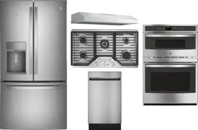 5 Piece Package Includes Refrigerator, Cooktop, Wall Oven, Hood And Dishwasher